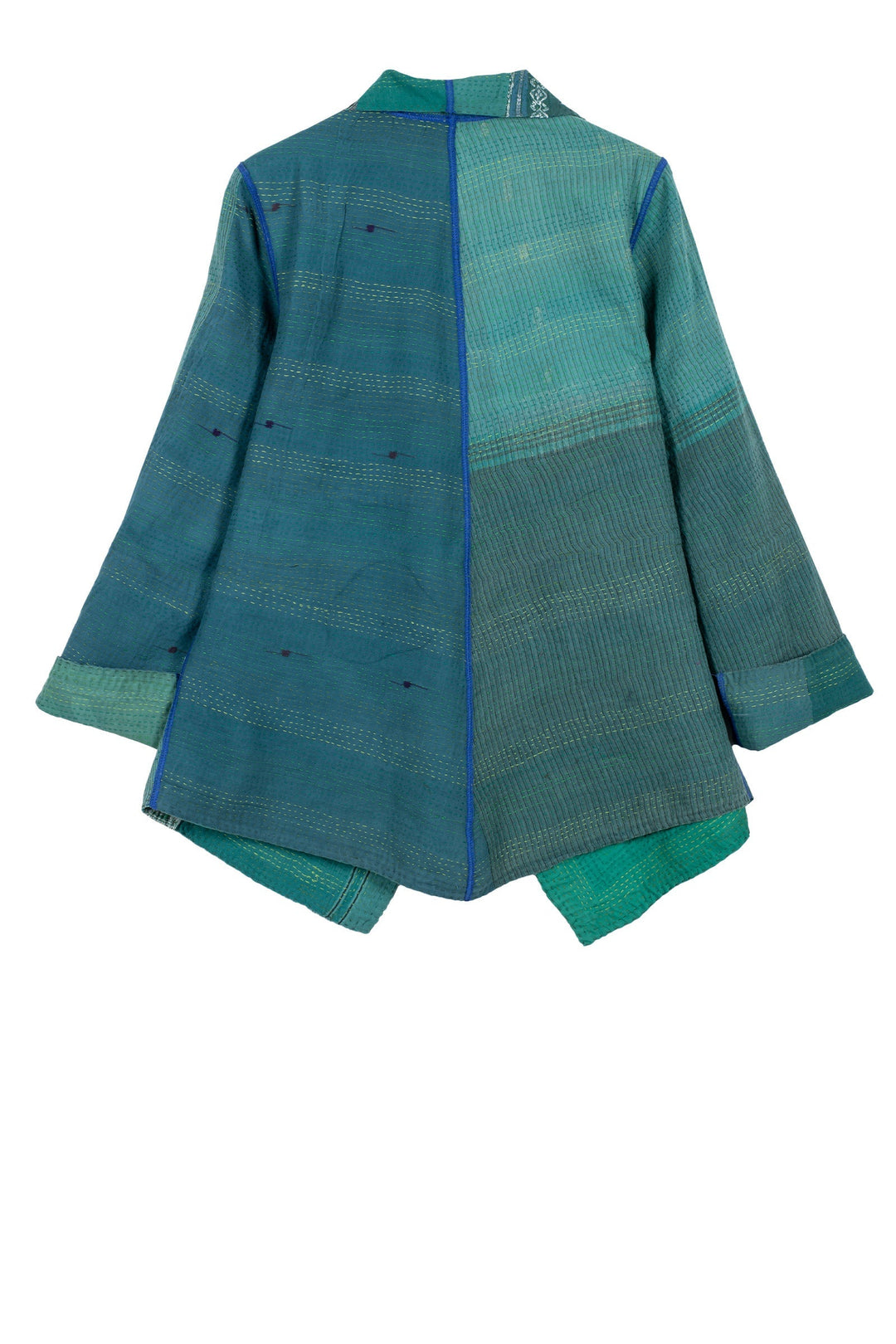 COTTON SILK SW PATCH KANTHA WING COLLAR JACKET - ws2013-tel -