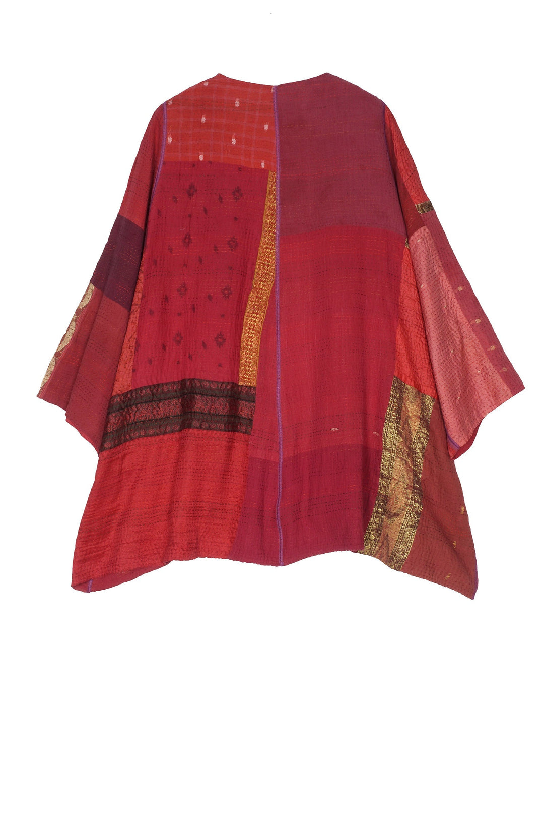 COTTON SILK SW PATCH KANTHA BELL SHAPE LONG JKT - ws2051-red -