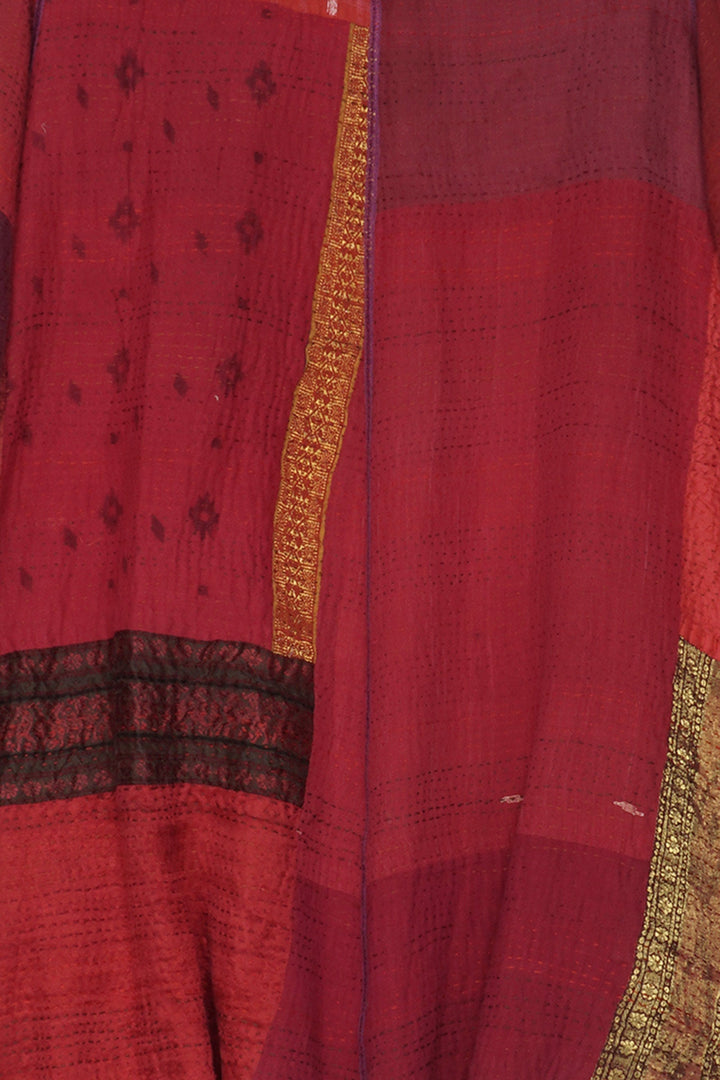 COTTON SILK SW PATCH KANTHA BELL SHAPE LONG JKT - ws2051-red -