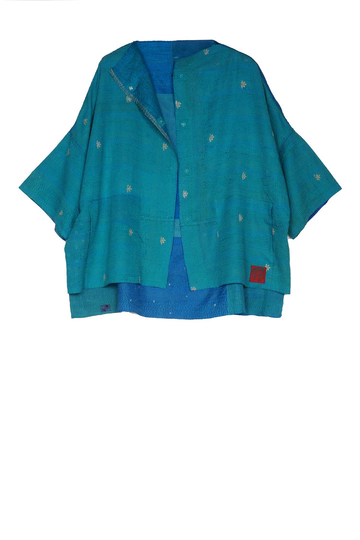 COTTON SILK SW PATCH KANTHA STRAIGHT NECK JKT - ws2058-tuq -