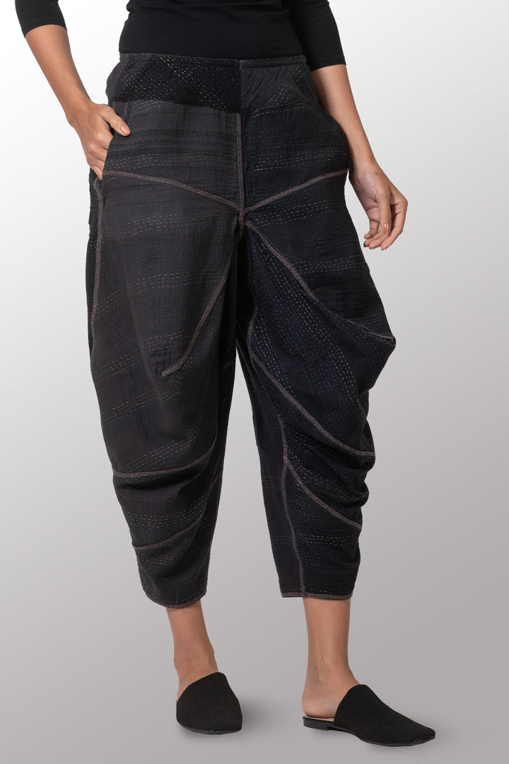 COTTON SILK SW PATCH KANTHA NEW YAMAHA PANTS - ws2652-blk -