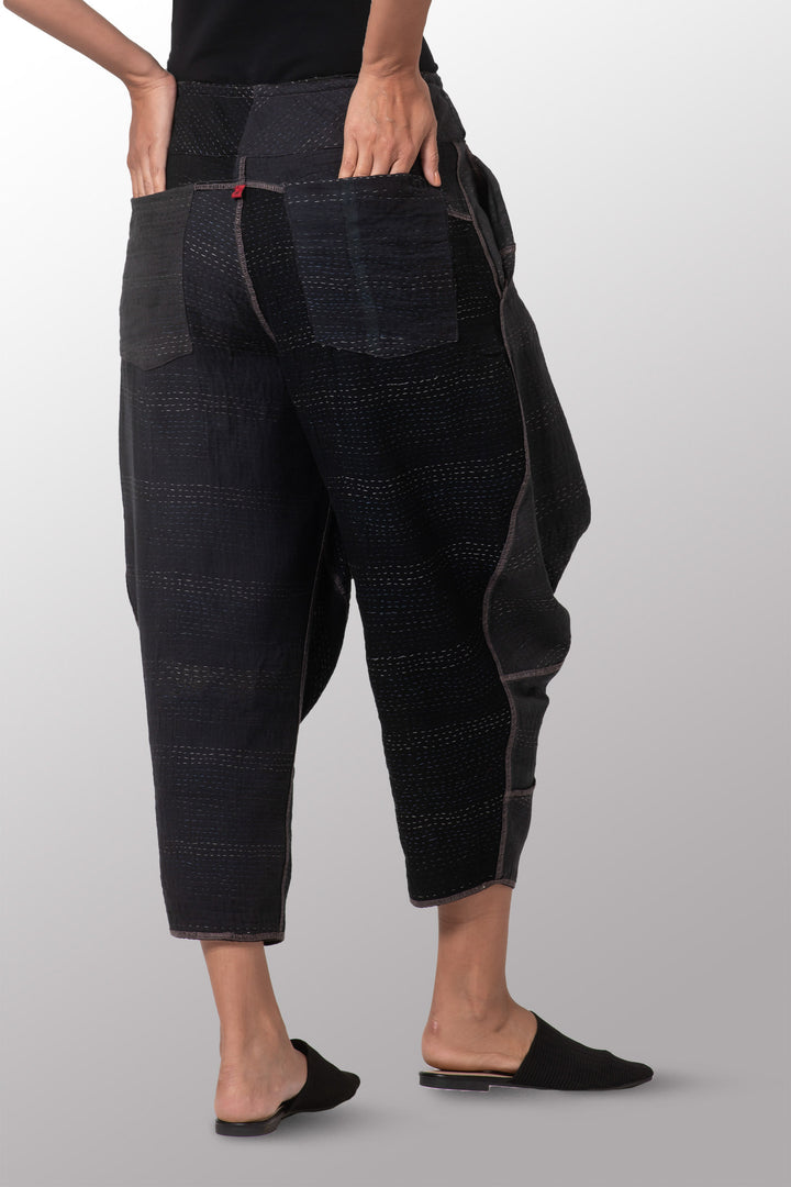 COTTON SILK SW PATCH KANTHA NEW YAMAHA PANTS - ws2652-blk -