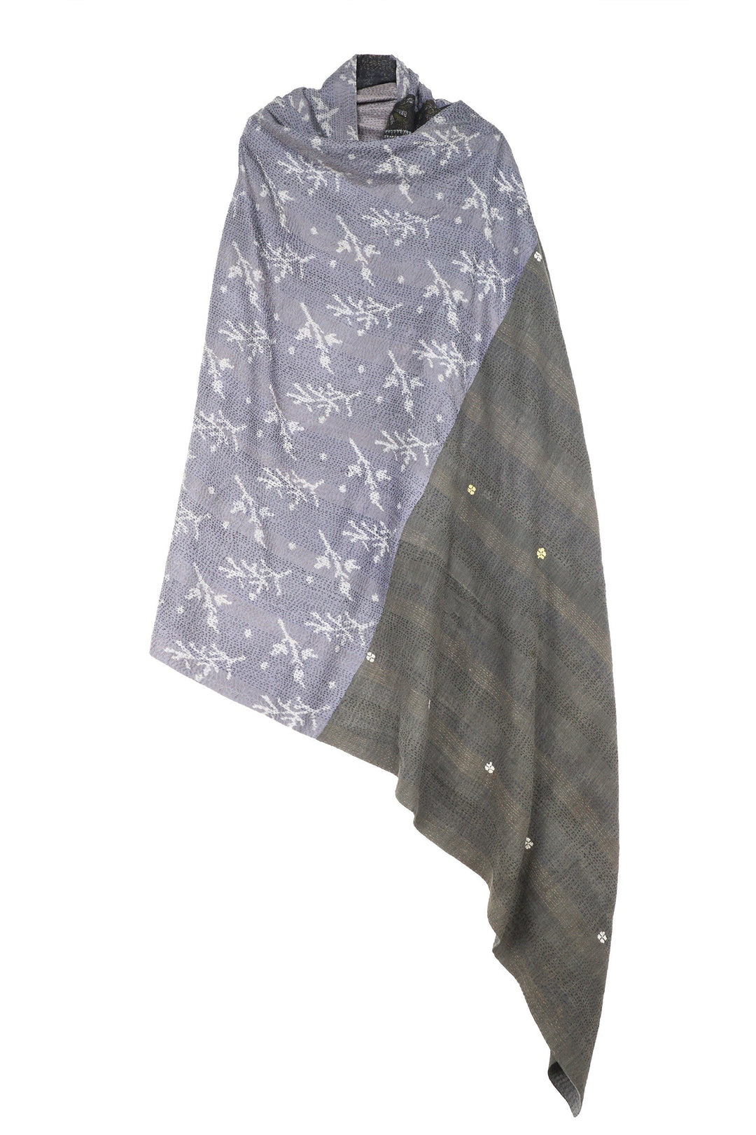 COTTON SILK SW PATCH KANTHA SHAWL X-LARGE - ws2804-gry -