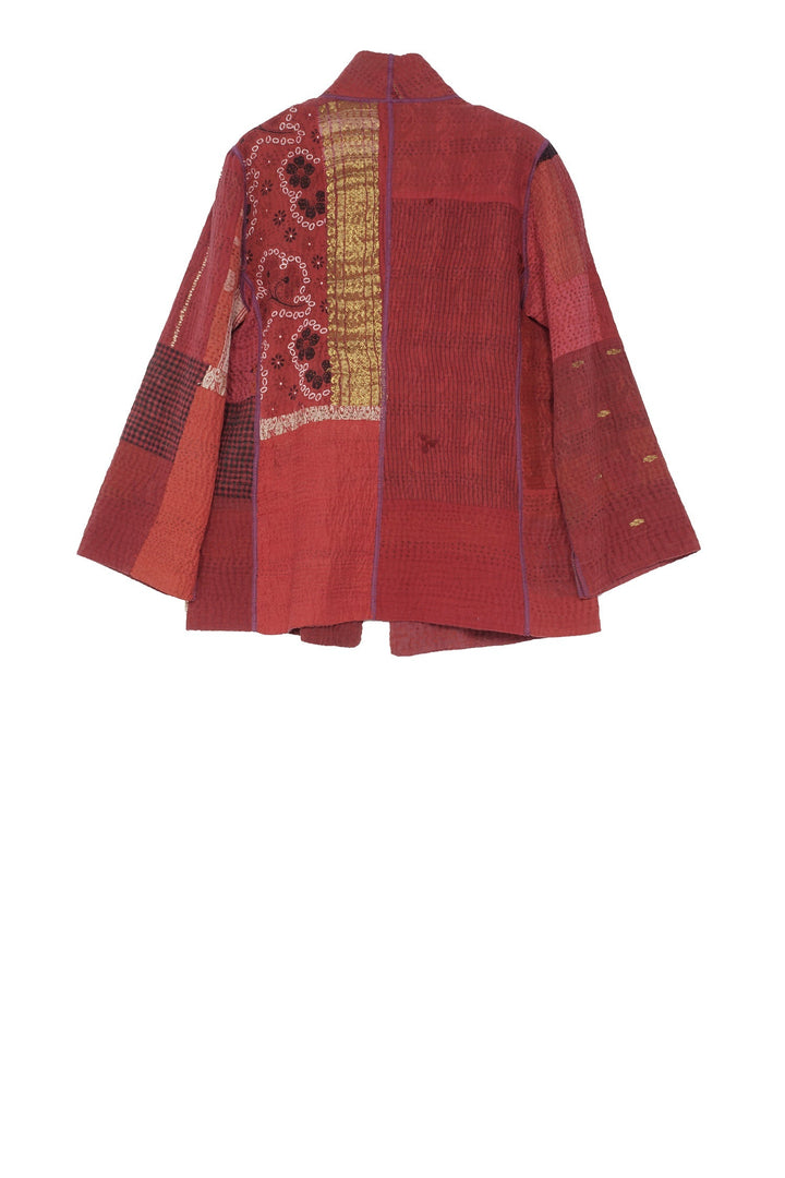 COTTON SILK SW PATCH KANTHA SHORT JKT - ws4007-red -