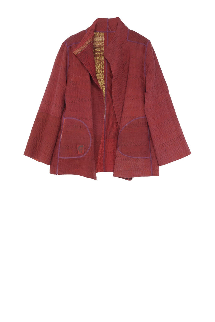 COTTON SILK SW PATCH KANTHA SHORT JKT - ws4007-red -