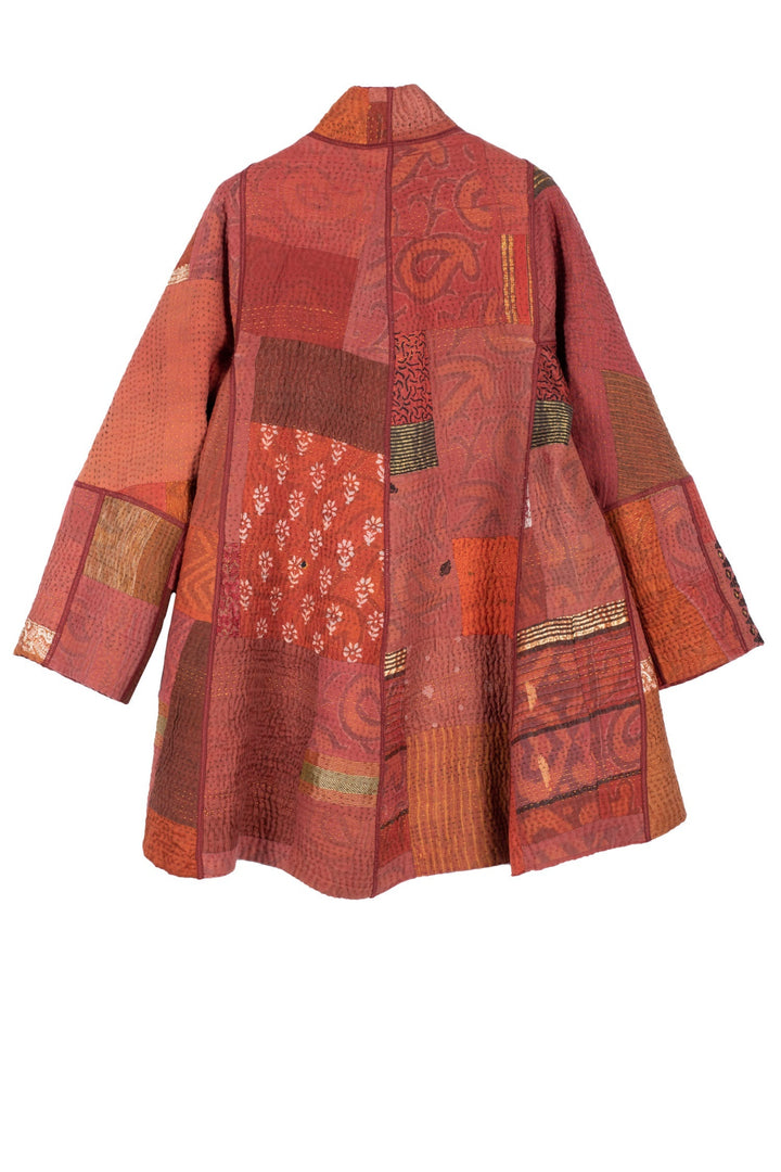 COTTON SILK SW PATCH KANTHA FLARE LONG JKT - ws4021-org -