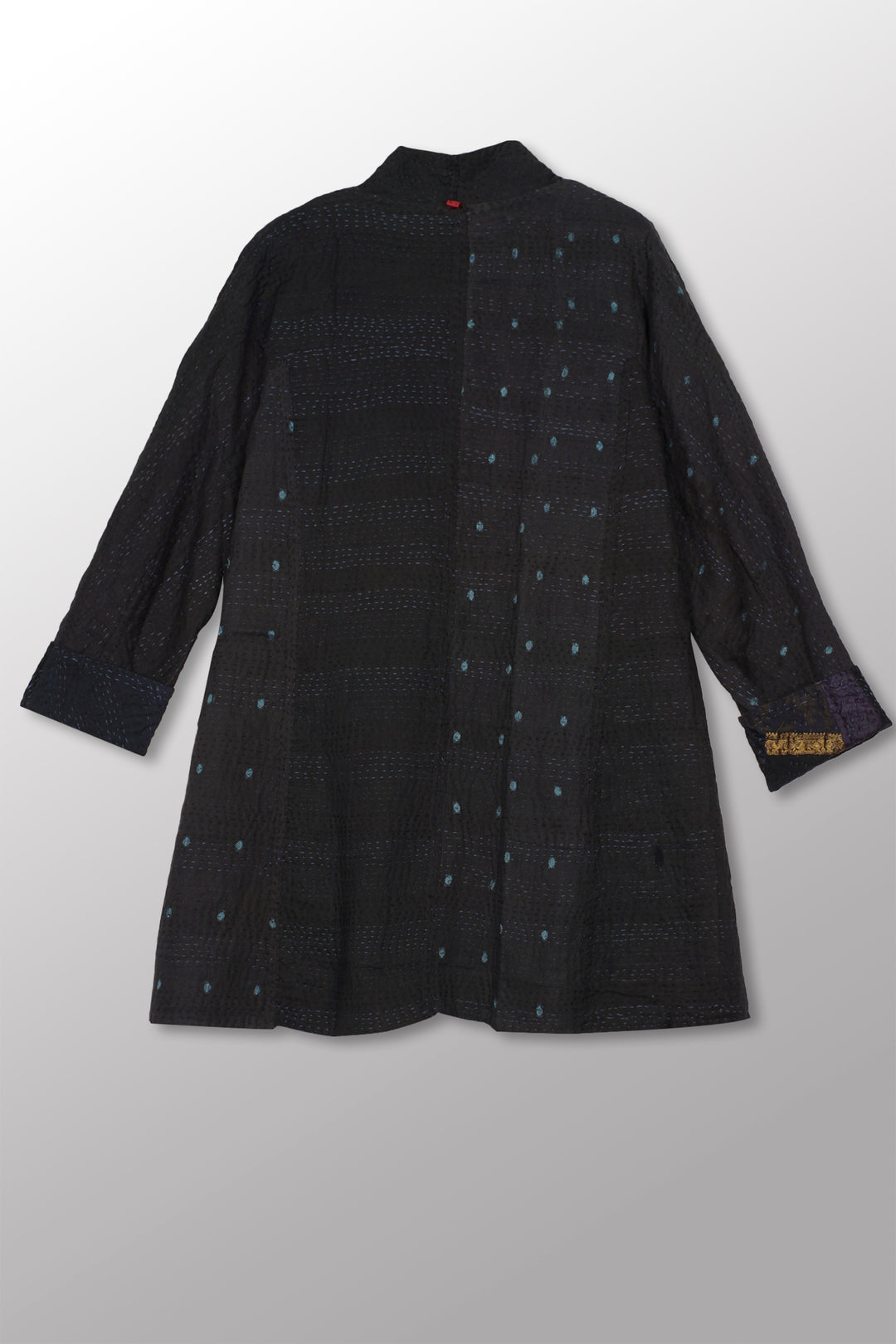 COTTON SILK SW PATCH KANTHA HIGH-NECK TOPPER - ws4045-blk -