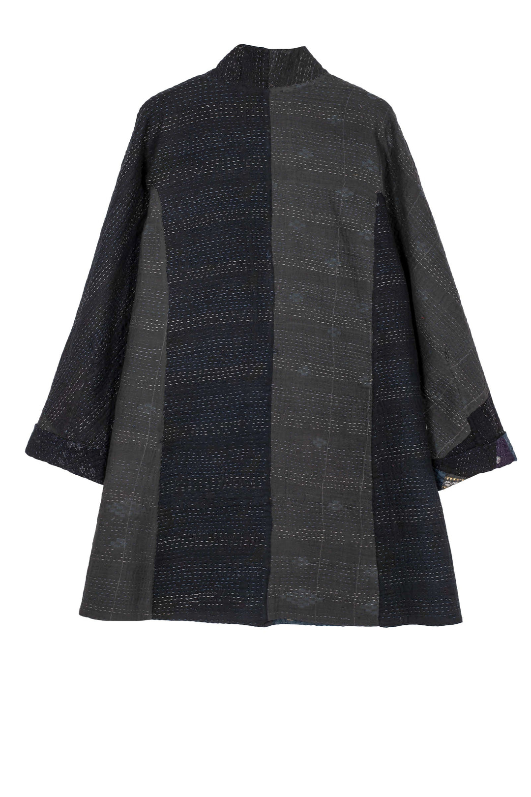 COTTON SILK SW PATCH KANTHA HIGH-NECK TOPPER - ws4045-blk -