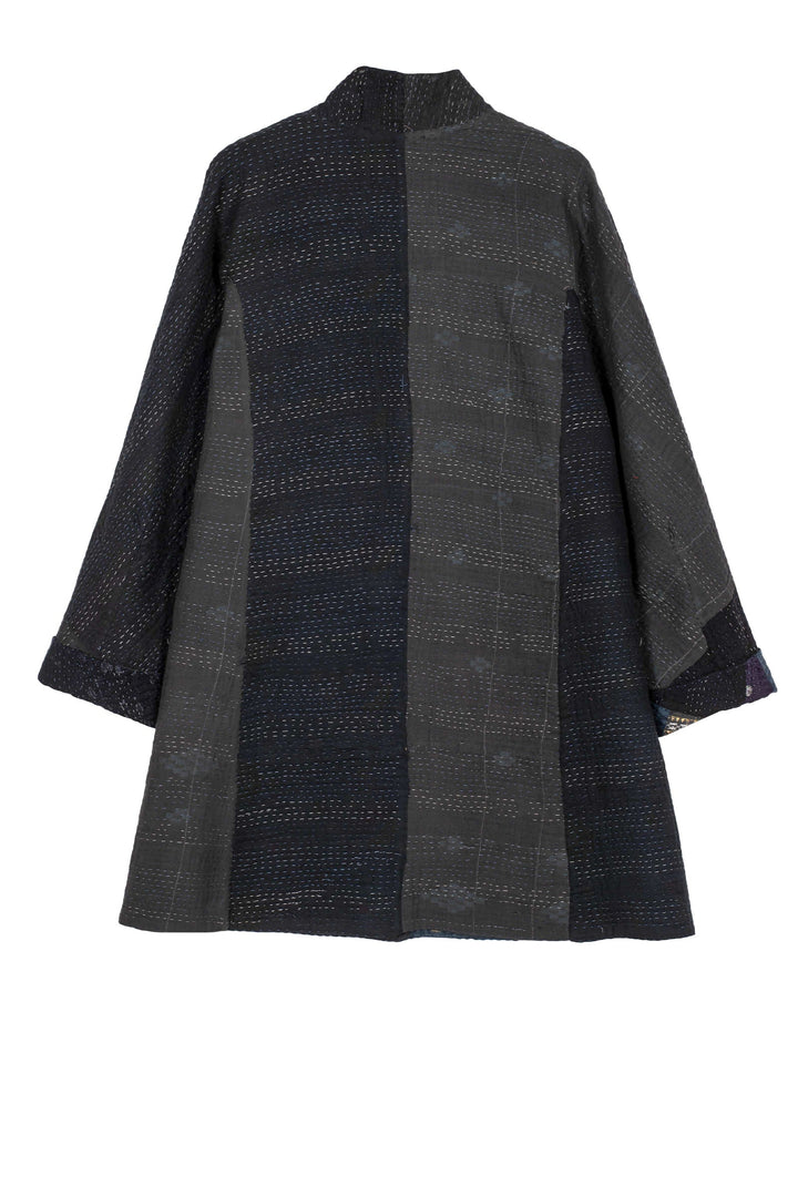 COTTON SILK SW PATCH KANTHA HIGH-NECK TOPPER - ws4045-blk -