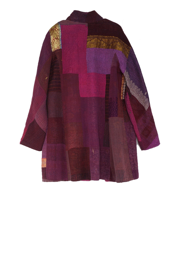 COTTON SILK SW PATCH KANTHA HIGH-NECK TOPPER - ws4045-prp -