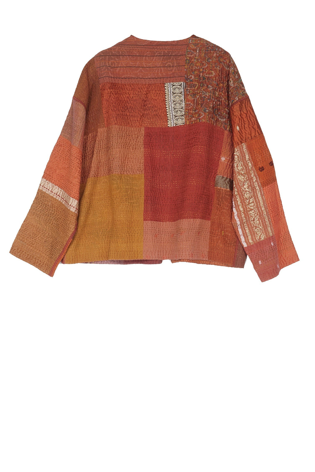 COTTON SILK SW PATCH KANTHA CREW NECK SHORT JKT - ws4053-org -