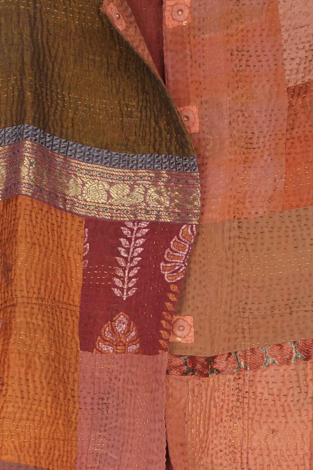 COTTON SILK SW PATCH KANTHA CREW NECK SHORT JKT - ws4053-org -
