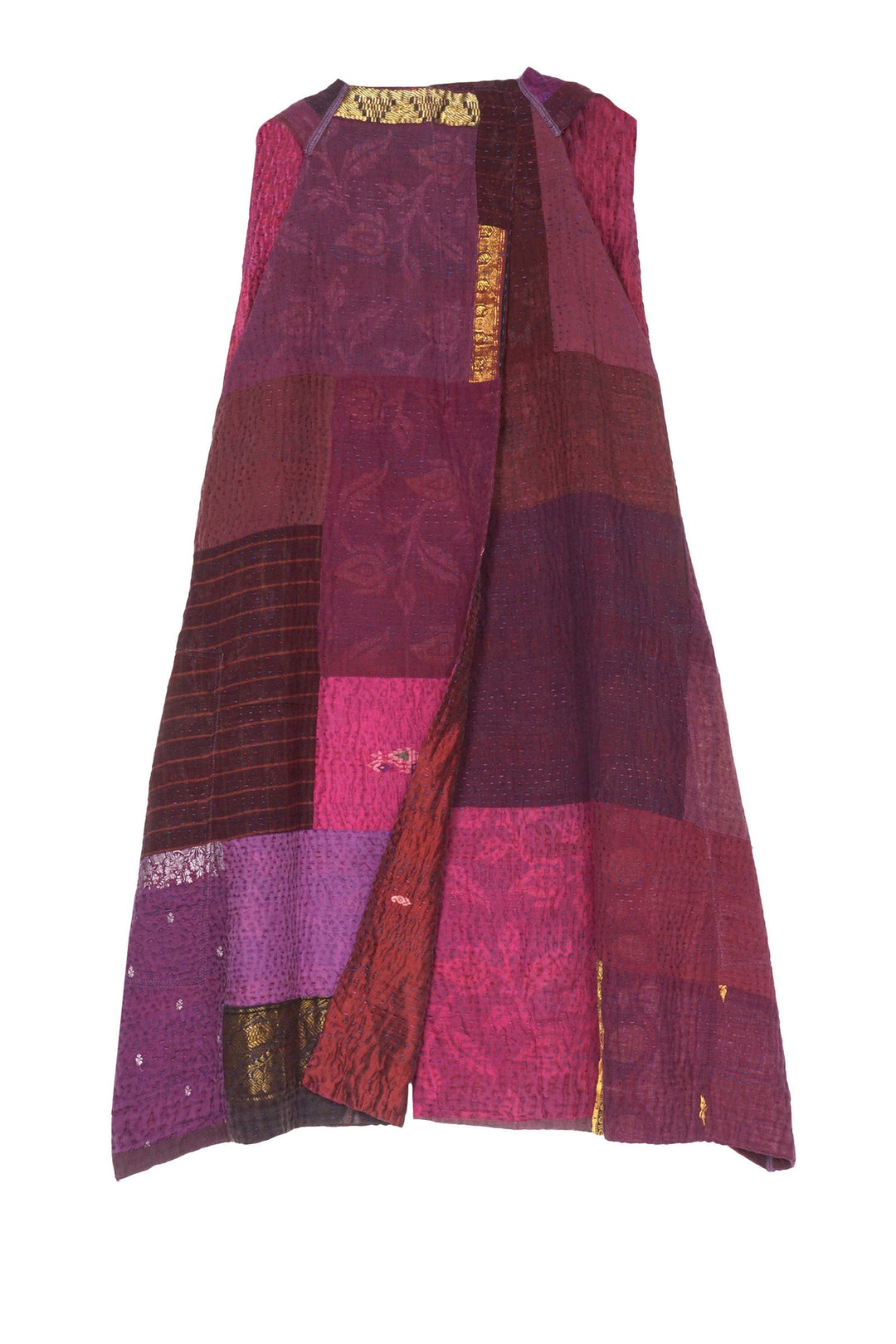 COTTON SILK SW PATCH KANTHA BACK PLEATED VEST - ws4221-prp -