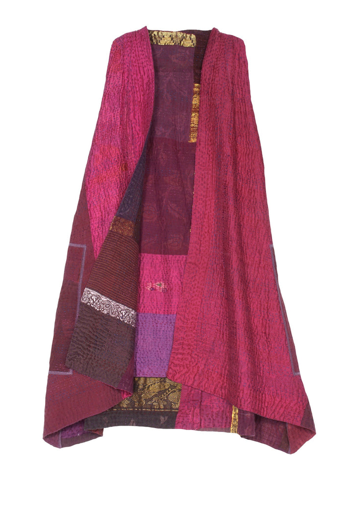 COTTON SILK SW PATCH KANTHA BACK PLEATED VEST - ws4221-prp -