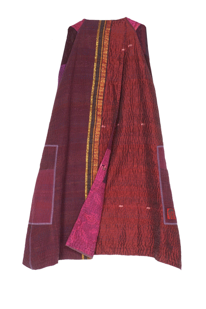 COTTON SILK SW PATCH KANTHA BACK PLEATED VEST - ws4221-prp -