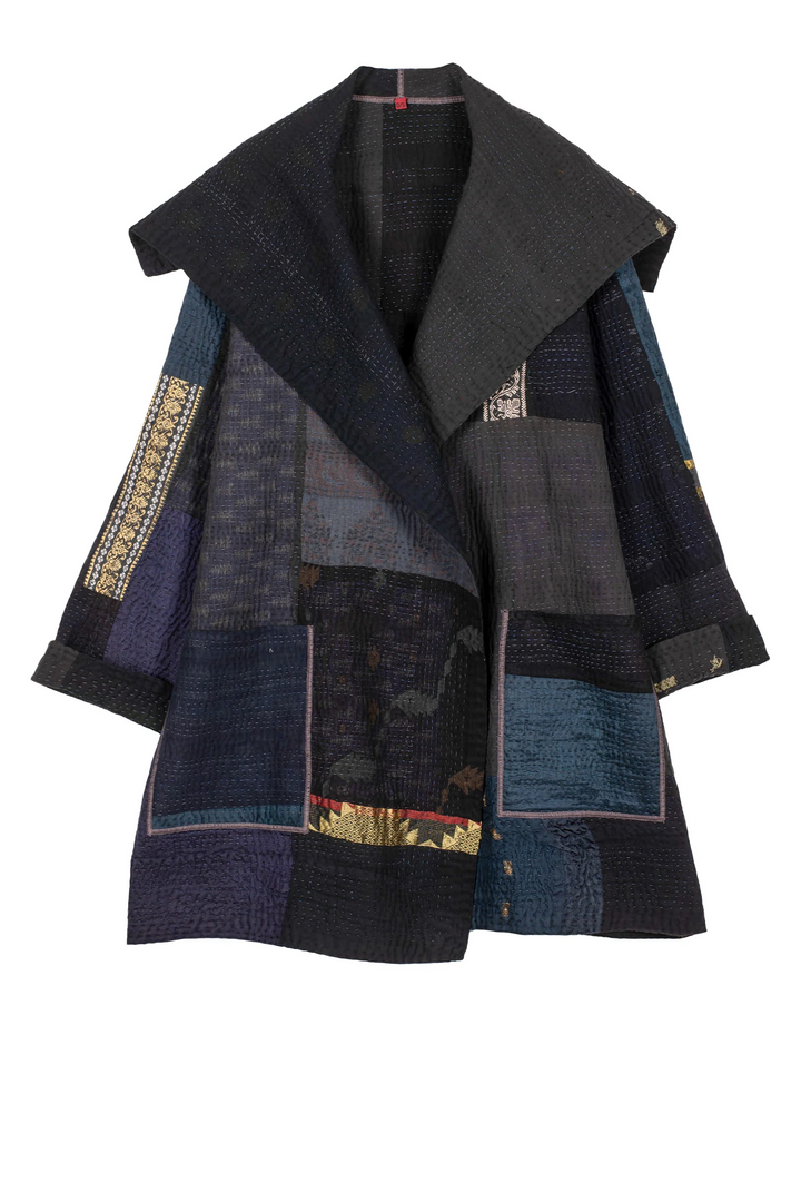 COTTON SILK SW PATCH KANTHA POCKET COAT - ws4301-blk - – Mieko Mintz US ...