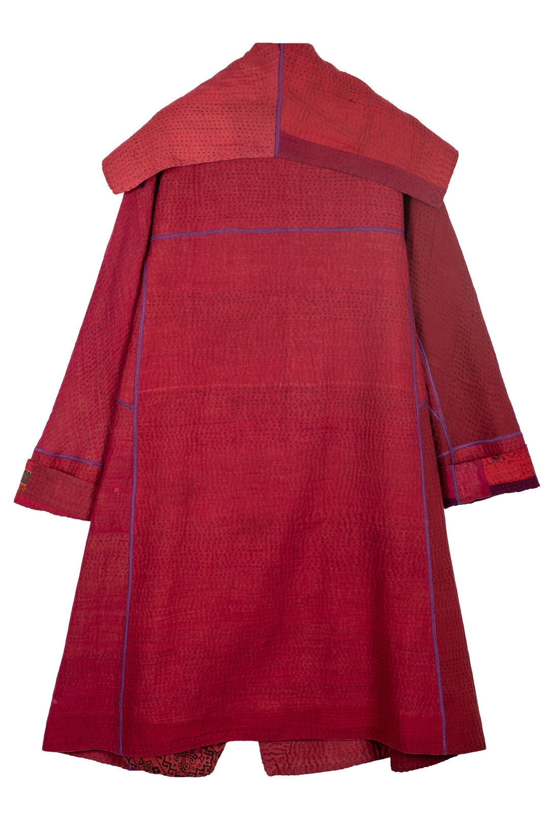 COTTON SILK SW PATCH KANTHA A-LINE COAT - ws4309-red -