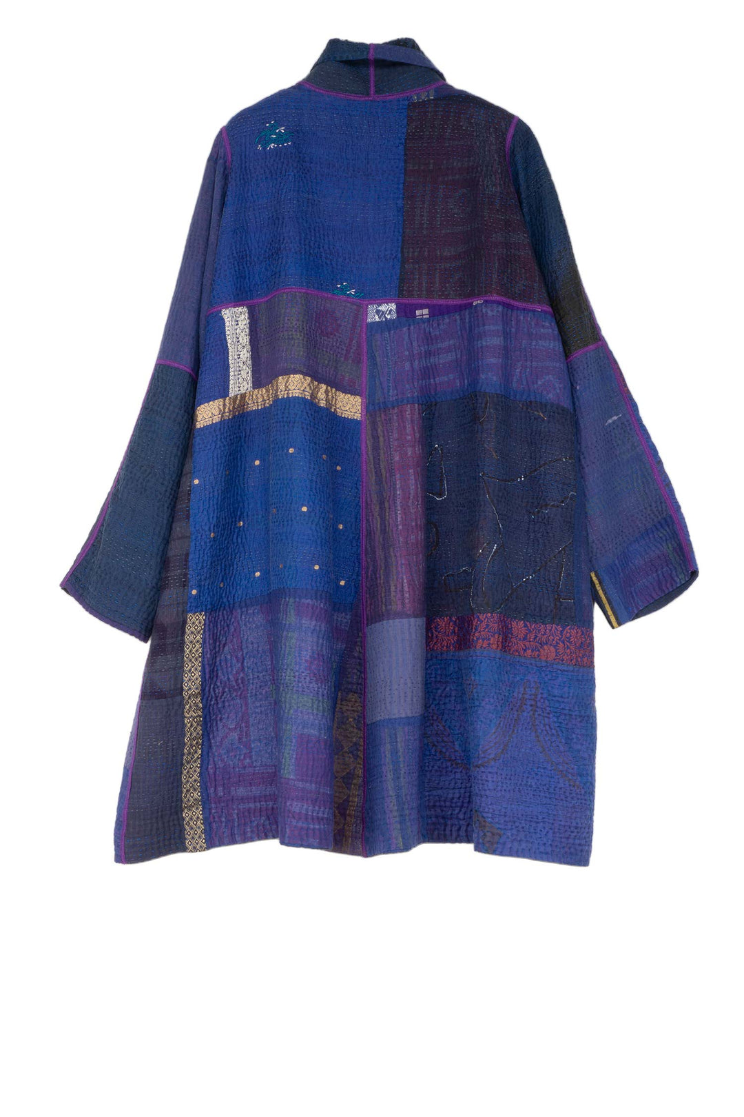 COTTON SILK SW PATCH KANTHA A-LINE DUSTER - ws4311-nvy -