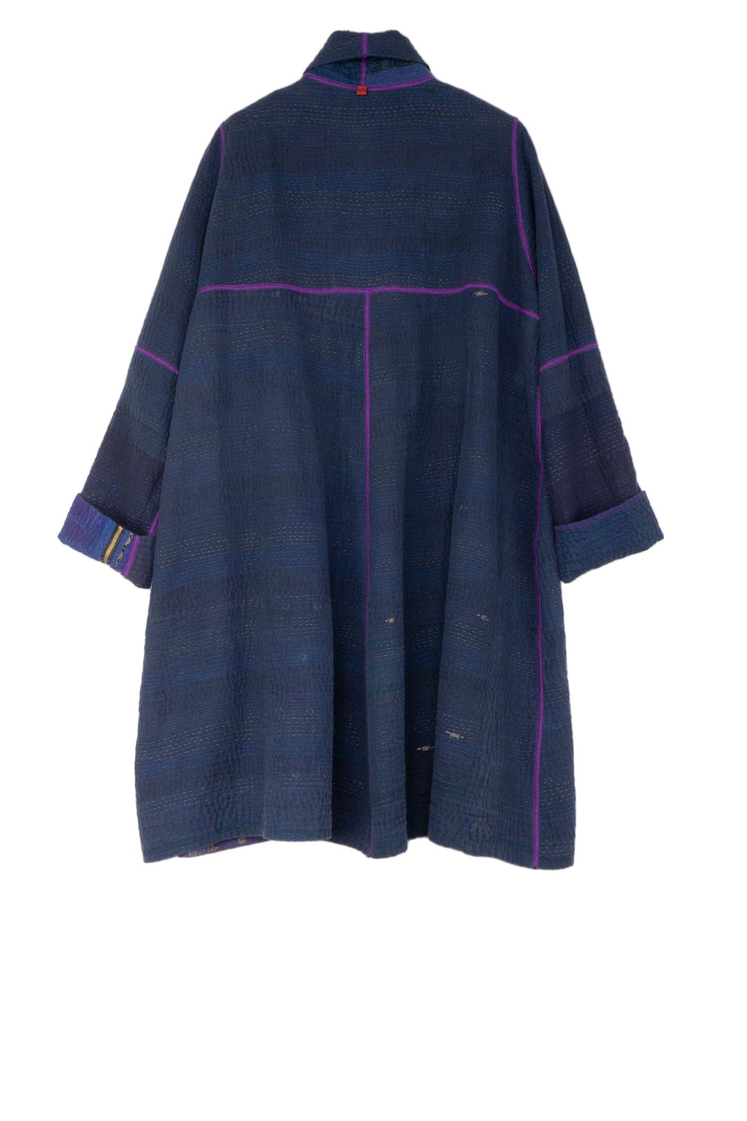 COTTON SILK SW PATCH KANTHA A-LINE DUSTER - ws4311-nvy -