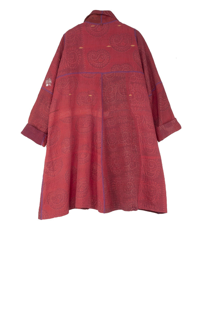 COTTON SILK SW PATCH KANTHA A-LINE DUSTER - ws4311-red -