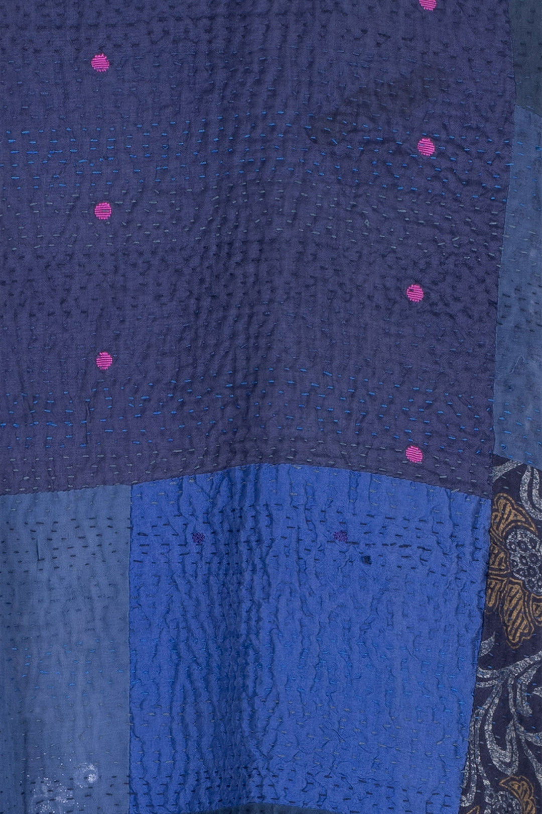 COTTON SILK SW PATCH KANTHA FUNNEL COLLAR COAT - ws4312-blu -