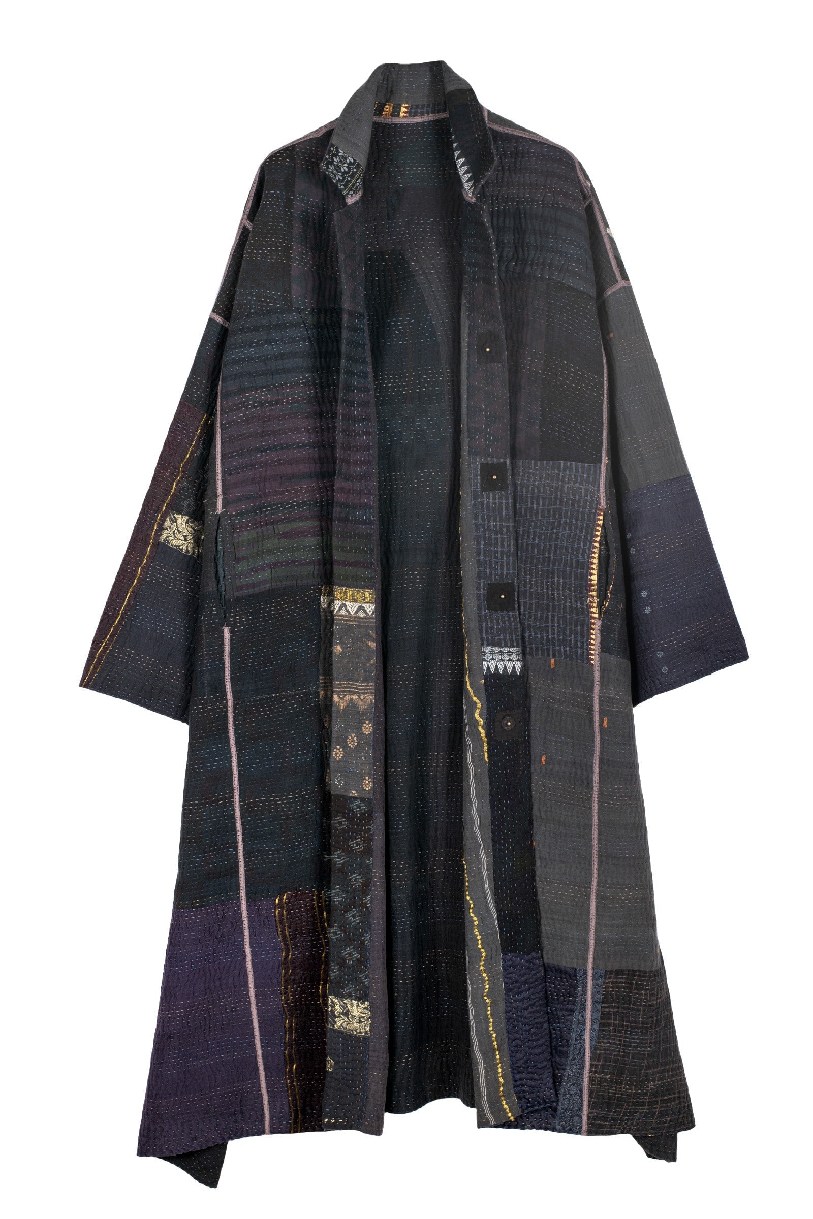 COTTON SILK SW PATCH KANTHA OVERSIZED COAT - ws4326-blk - – Mieko Mintz ...