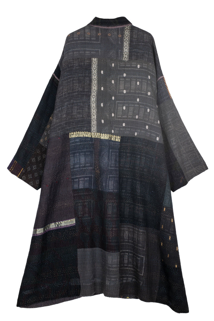 COTTON SILK SW PATCH KANTHA OVERSIZED COAT - ws4326-blk -