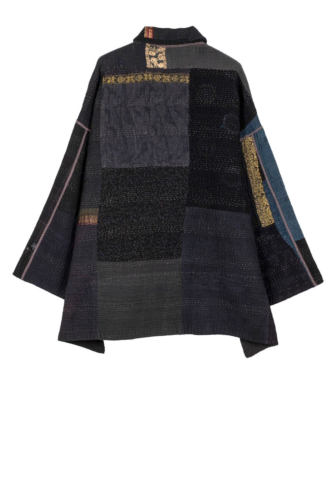 COTTON SILK SW PATCH KANTHA OVERSIZED MINI COAT - ws4332-blk -