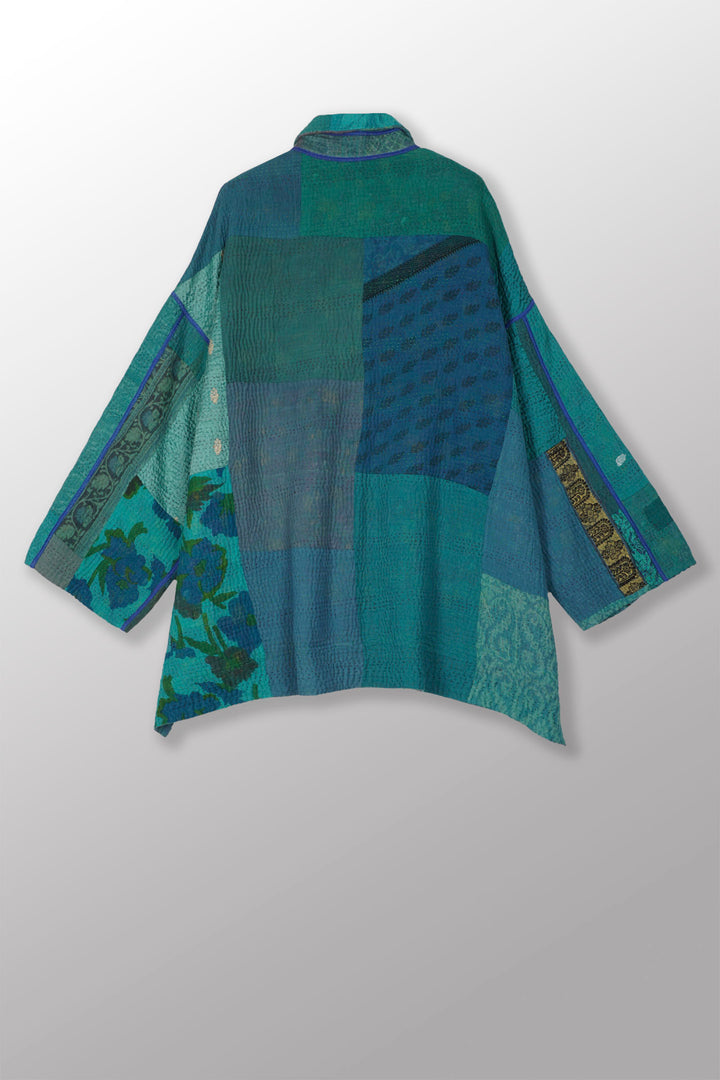 COTTON SILK SW PATCH KANTHA OVERSIZED MINI COAT - ws4332-tel -