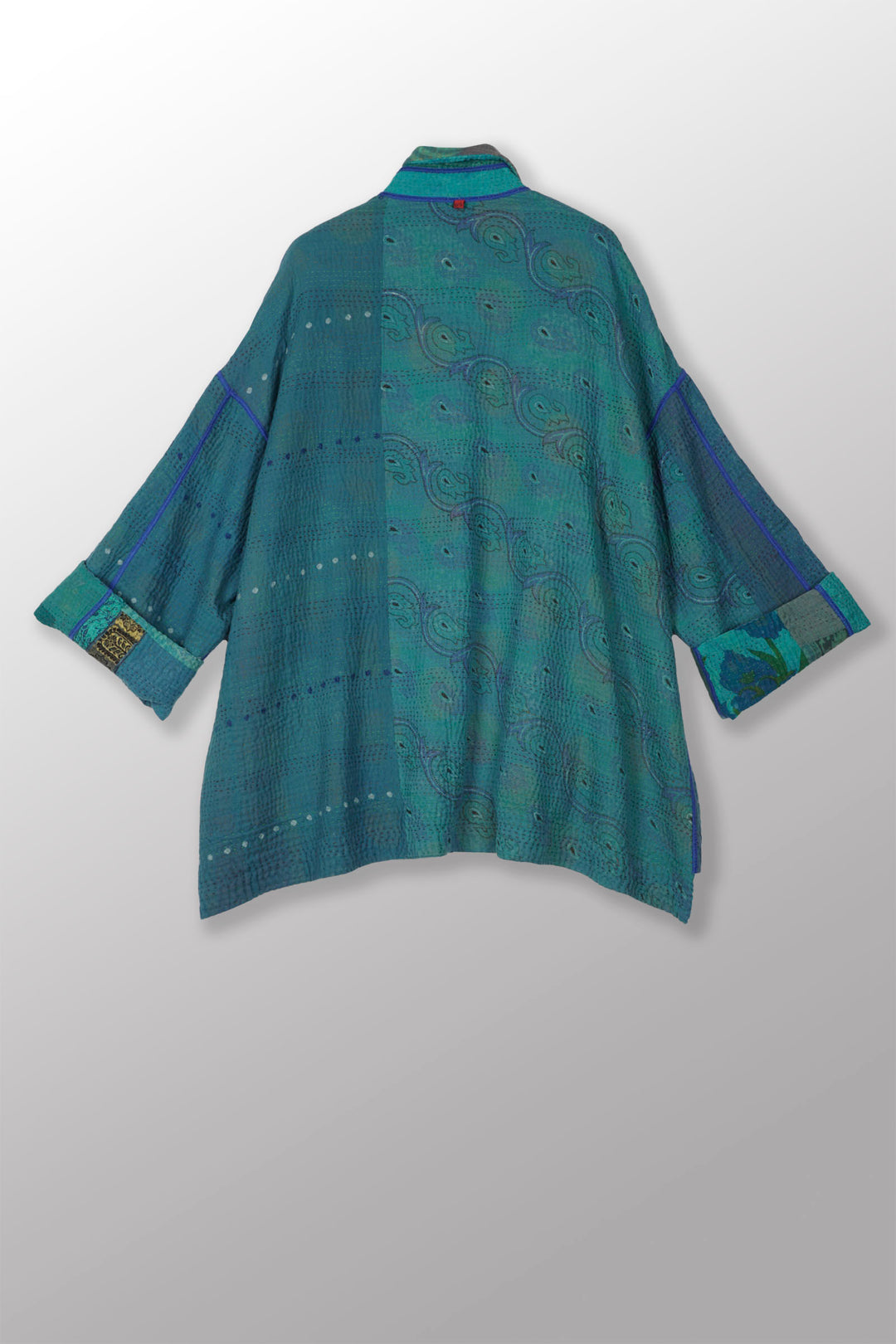 COTTON SILK SW PATCH KANTHA OVERSIZED MINI COAT - ws4332-tel -